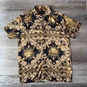 Baroque Gold Short Sleeve Button Shirt Size Medium Italian Medusa